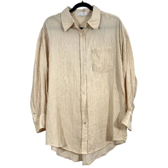 Anine Bing Tio Long Crinkle Button Front Shirt Ivory Medium Pre-Loved - Picture 1 of 4